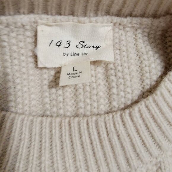 CREAM Heavy Knit scalloped hem‎ Ribbed Cropped Comfy Crew Neck Sweater L - Picture 8 of 10